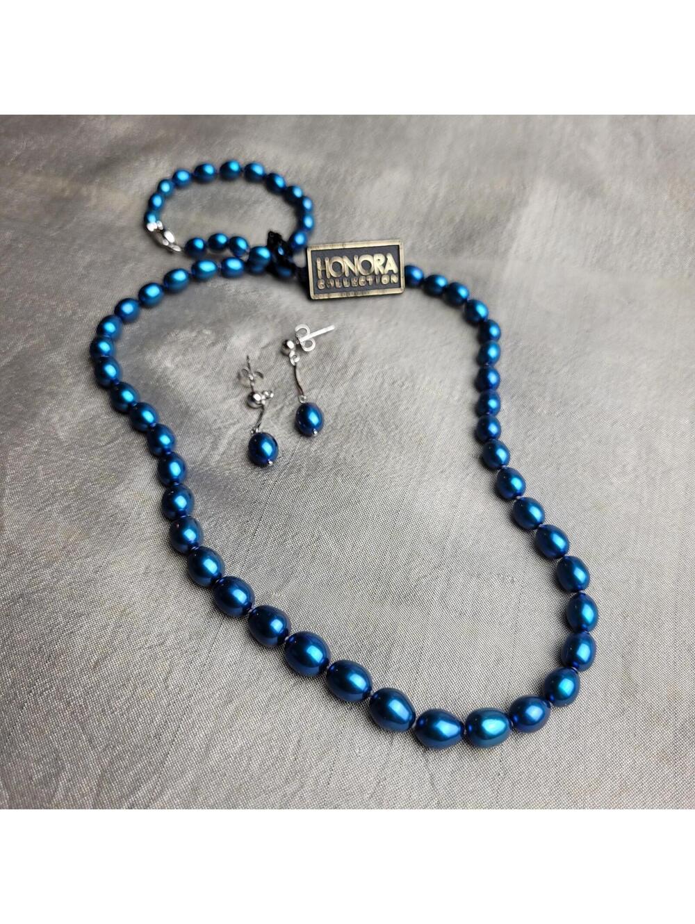 Honora Collection Blue Pearl Necklace and Earrings Set
